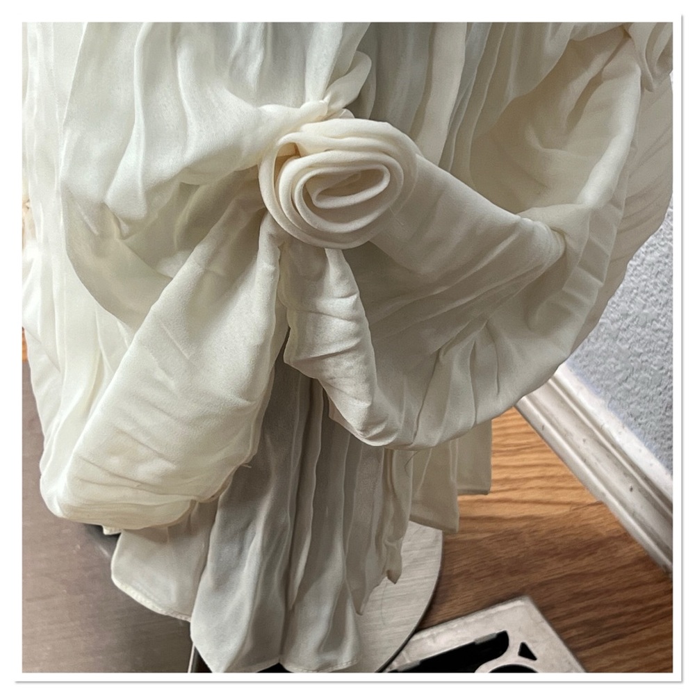 CDC Vintage Caren Desiree Maxi Dress Sz 14 Cream Polyester Floral Embellishment - Picture 6 of 11